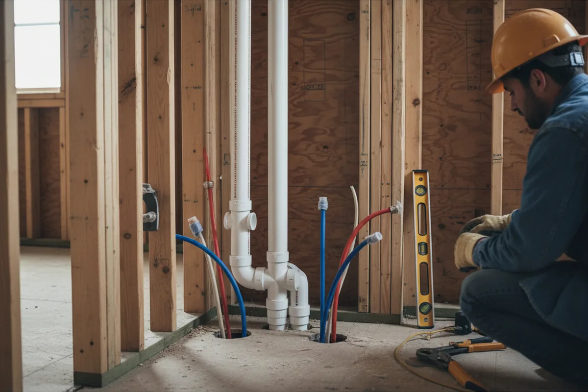 Drain and supply rough-in during Drain Cleaning in Walls